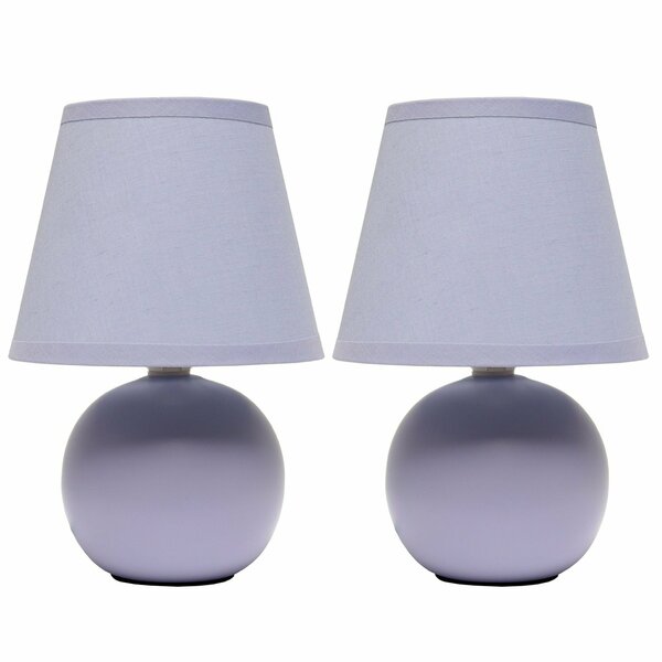 Creekwood Home Petite Ceramic Orb Base Bedside Table Desk Lamp Two Pack Set, Matching Drum Fabric Shade, Purple CWT-2004-PR-2PK
